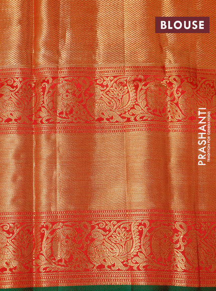 Pure kanchipuram tissue silk saree gold and red with allover zari woven brocade weaves and long annam zari woven border