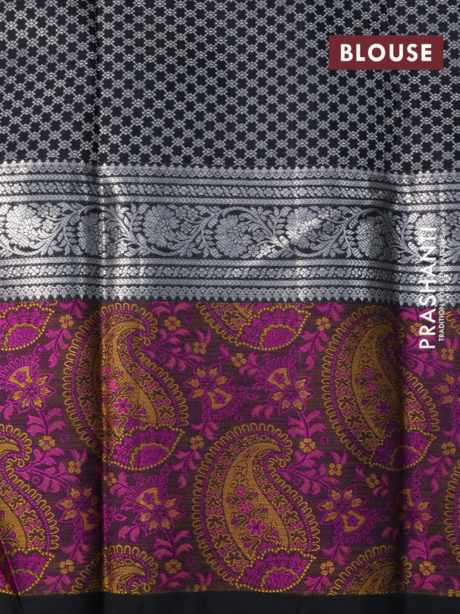 Pure kanchipuram silk saree black with allover silver zari woven buttas and long silver zari woven paisley border