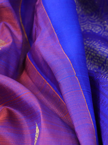 Pure kanchipuram silk saree dual shade of pinkish blue and blue with zari woven buttas and zari woven border