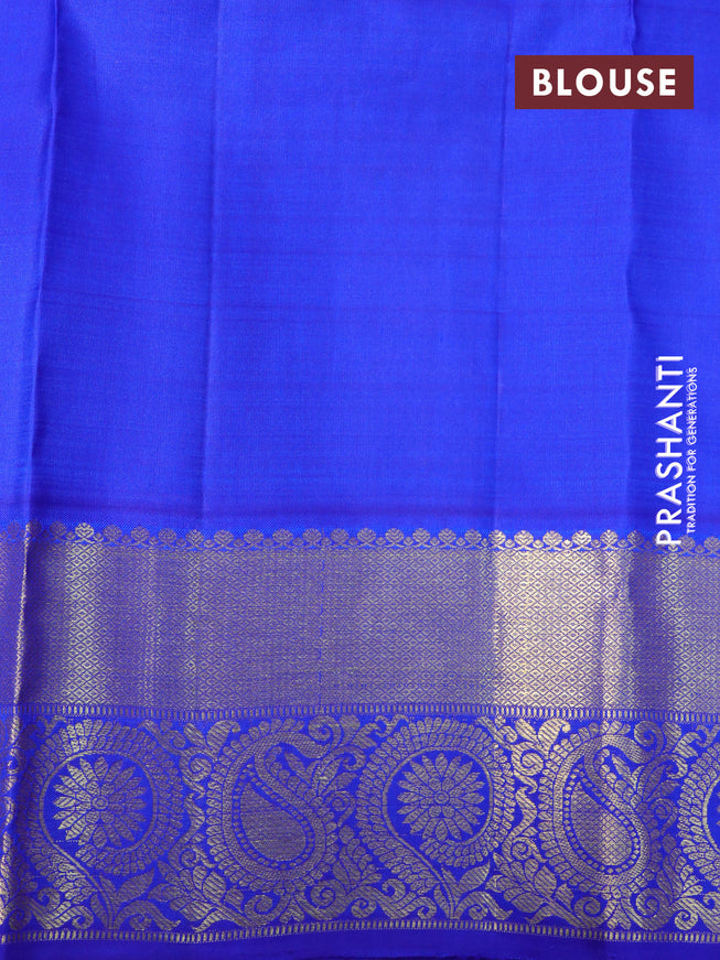 Pure kanchipuram silk saree dual shade of pinkish blue and blue with zari woven buttas and zari woven border