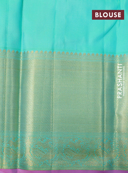 Pure kanchipuram silk saree dual shade of teal green and pink with zari woven buttas and long zari woven border