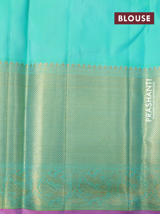 Pure kanchipuram silk saree dual shade of teal green and pink with zari woven buttas and long zari woven border