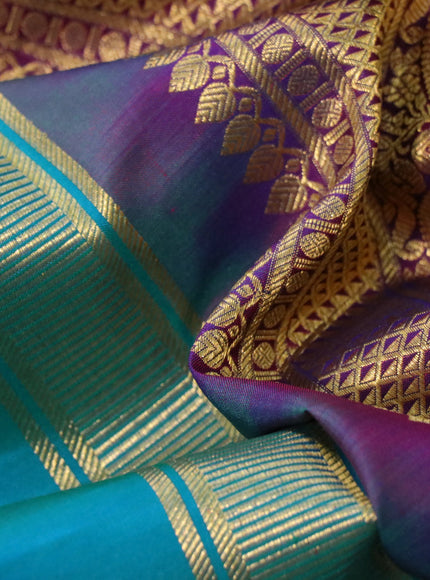 Pure kanchipuram silk saree dual shade of blue and purple with zari woven buttas and rich zari woven korvai border