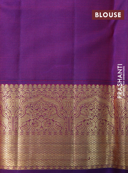 Pure kanchipuram silk saree dual shade of blue and purple with zari woven buttas and rich zari woven korvai border