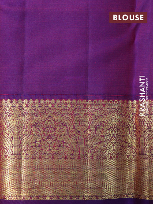 Pure kanchipuram silk saree dual shade of blue and purple with zari woven buttas and rich zari woven korvai border