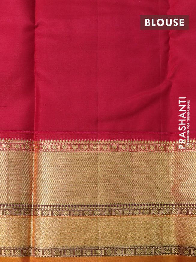 Pure kanchipuram silk saree teal blue shade and dark pink with zari woven buttas and rich zari woven korvai border