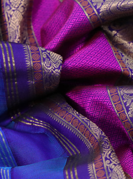 Pure kanchipuram silk saree blue with paisley zari woven buttas and ganga jamuna border