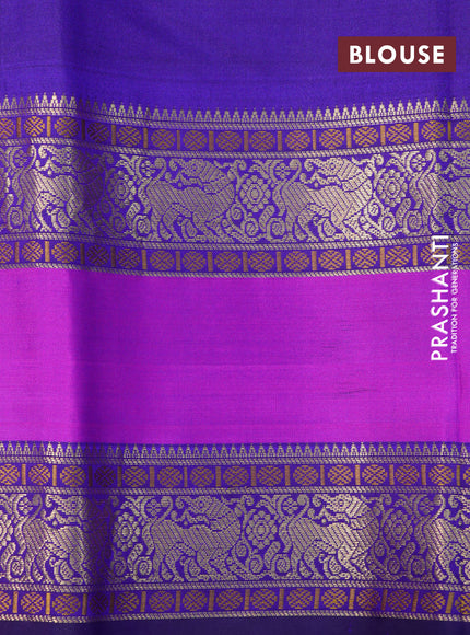 Pure kanchipuram silk saree blue with paisley zari woven buttas and ganga jamuna border