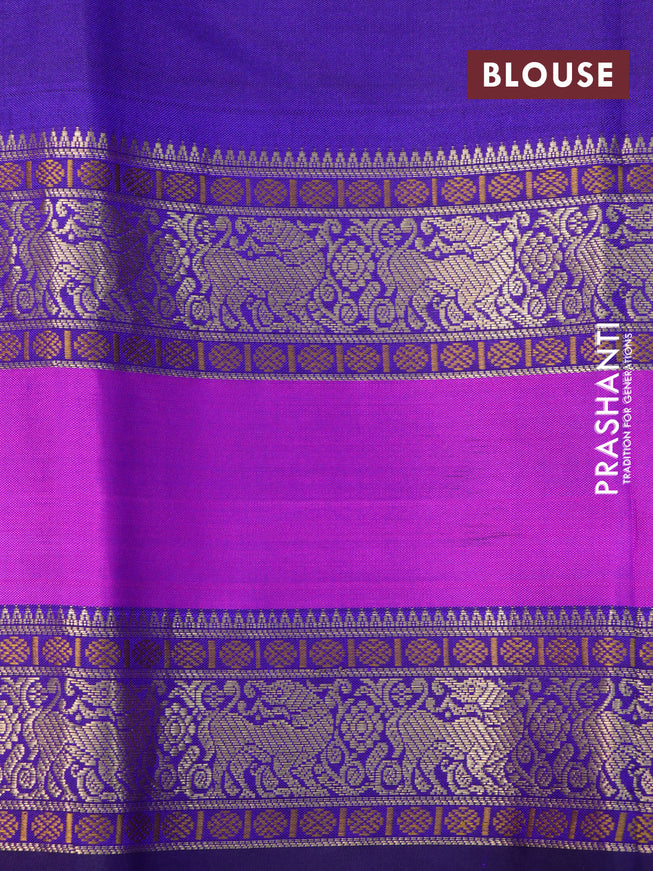 Pure kanchipuram silk saree blue with paisley zari woven buttas and ganga jamuna border