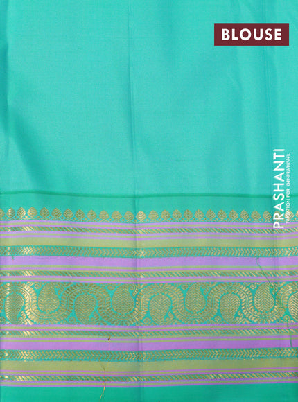 Pure kanchipuram silk saree yellow and teal green with zari woven buttas and rich zari woven border