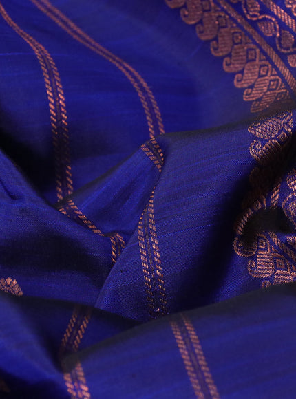 Pure kanchipuram silk saree blue with annam & rudhraksha copper zari woven buttas and copper zari woven vanasingam border