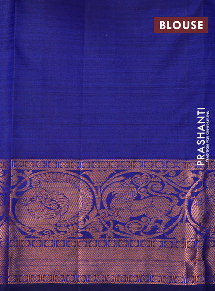 Pure kanchipuram silk saree blue with annam & rudhraksha copper zari woven buttas and copper zari woven vanasingam border