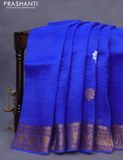 Banarasi organza silk saree royal blue with thread & zari woven buttas and banarasi style border