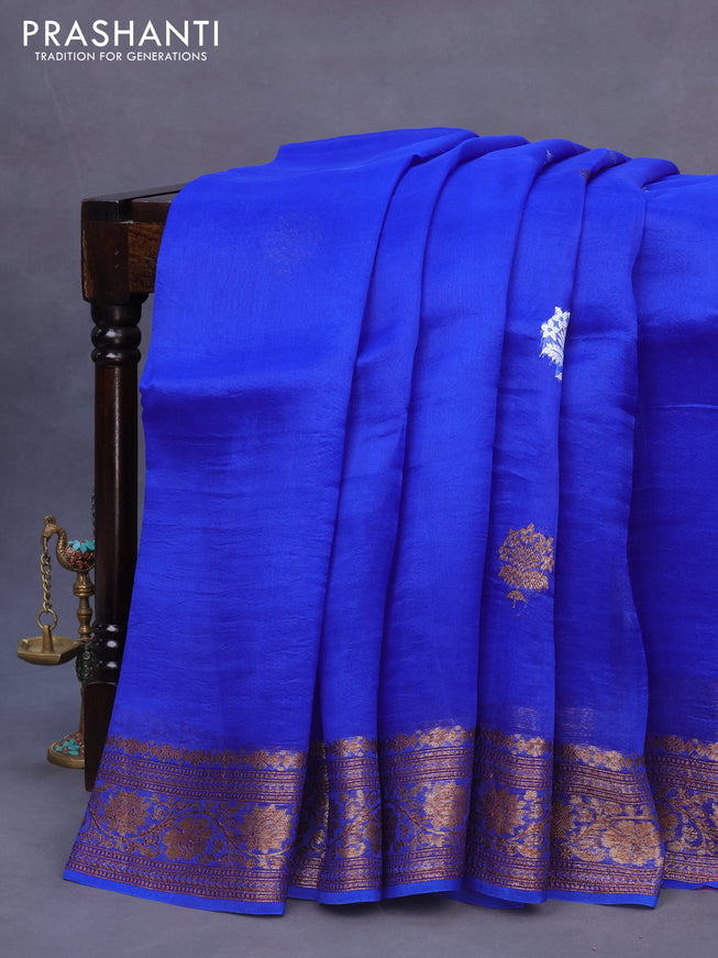 Banarasi organza silk saree royal blue with thread & zari woven buttas and banarasi style border