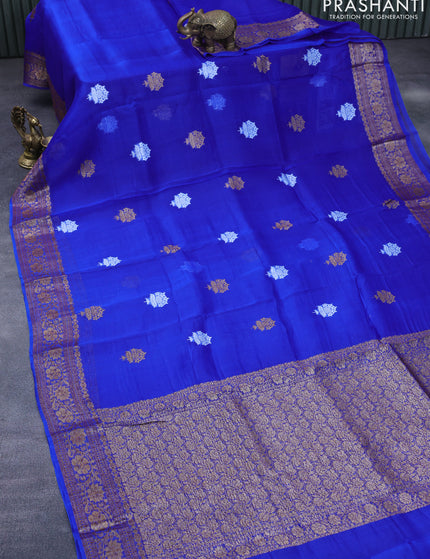 Banarasi organza silk saree royal blue with thread & zari woven buttas and banarasi style border