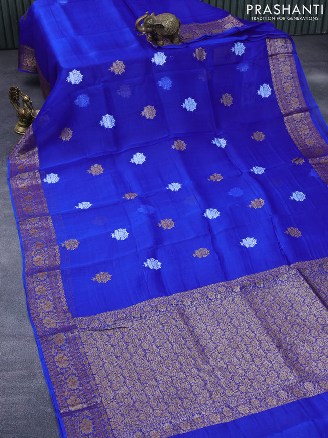 Banarasi organza silk saree royal blue with thread & zari woven buttas and banarasi style border