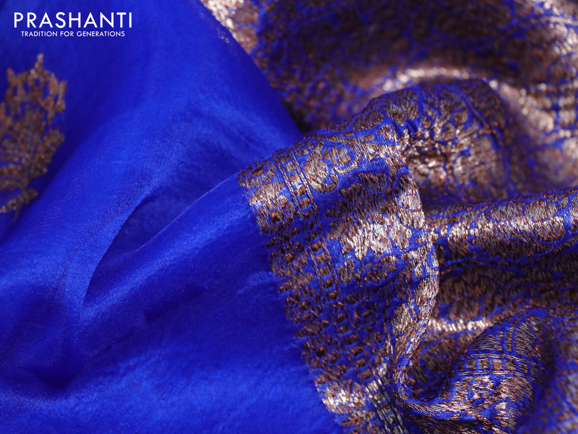 Banarasi organza silk saree royal blue with thread & zari woven buttas and banarasi style border