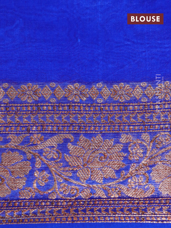 Banarasi organza silk saree royal blue with thread & zari woven buttas and banarasi style border