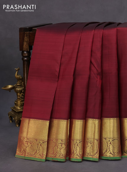 Pure kanchipuram silk saree deep maroon and dual shade of green with zari woven buttas and rich zari woven border