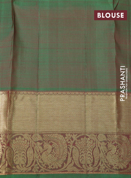 Pure kanchipuram silk saree deep maroon and dual shade of green with zari woven buttas and rich zari woven border