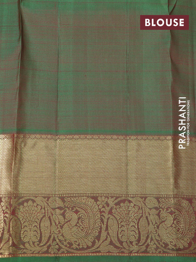 Pure kanchipuram silk saree deep maroon and dual shade of green with zari woven buttas and rich zari woven border