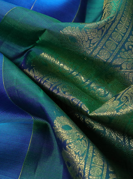 Pure kanchipuram silk saree blue and green with zari woven buttas and long zari woven border