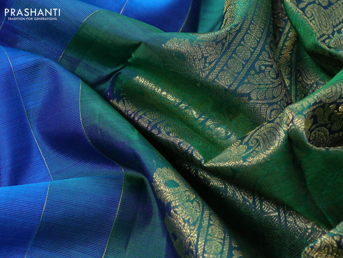 Pure kanchipuram silk saree blue and green with zari woven buttas and long zari woven border