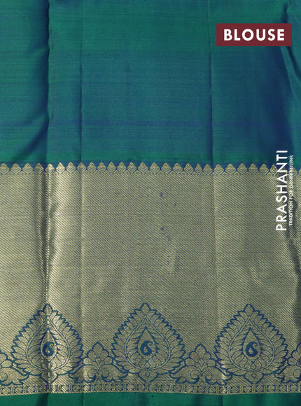 Pure kanchipuram silk saree blue and green with zari woven buttas and long zari woven border