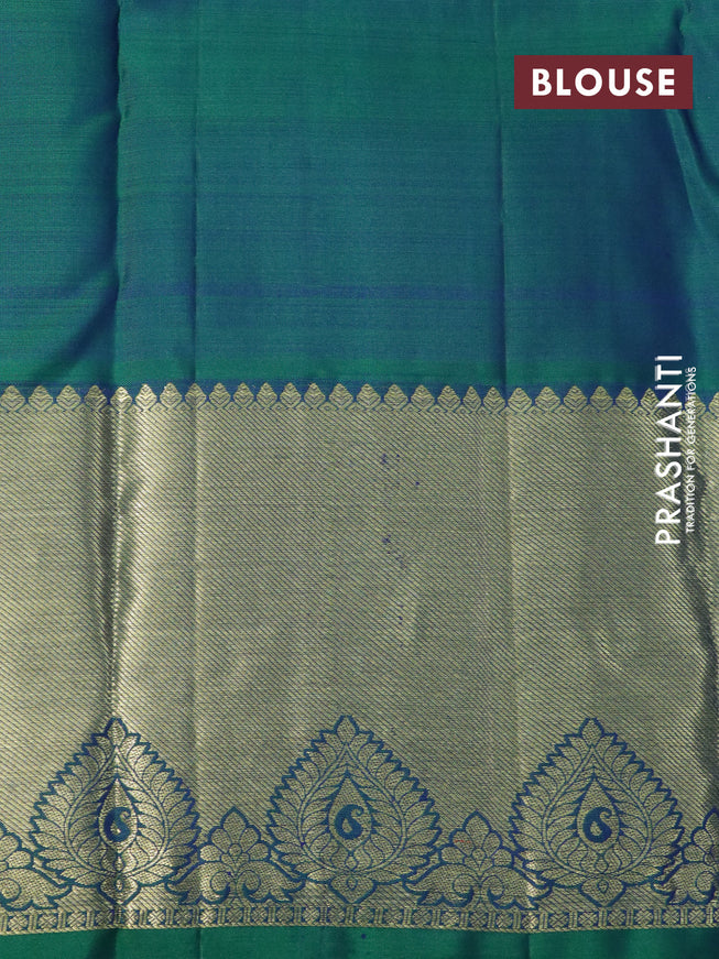 Pure kanchipuram silk saree blue and green with zari woven buttas and long zari woven border