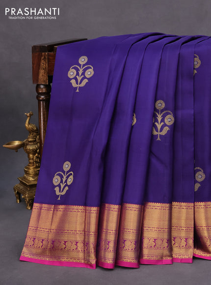 Pure kanchipuram silk saree blue and purple with zari woven buttas and rich zari woven border