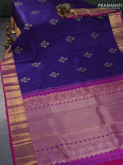 Pure kanchipuram silk saree blue and purple with zari woven buttas and rich zari woven border