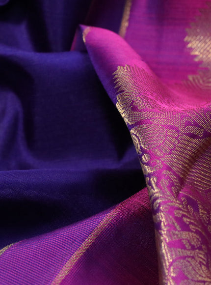 Pure kanchipuram silk saree blue and purple with zari woven buttas and rich zari woven border