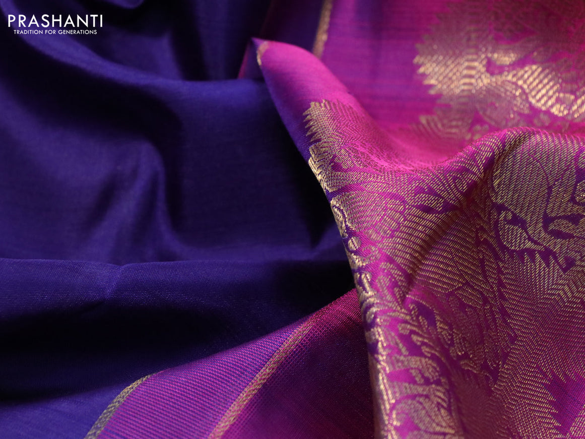 Pure kanchipuram silk saree blue and purple with zari woven buttas and rich zari woven border