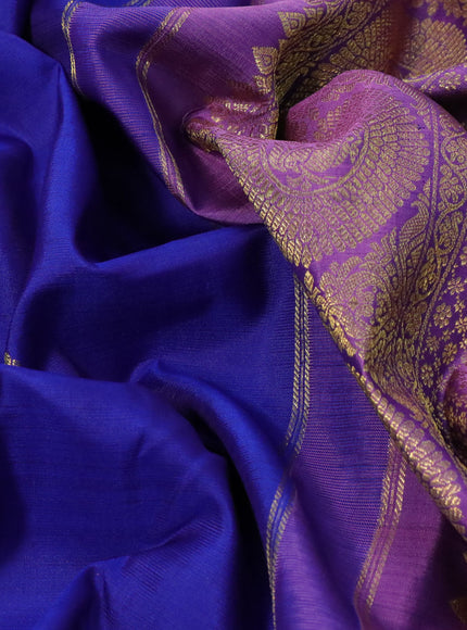 Pure kanchipuram silk saree blue and mauve pink with zari woven buttas and rich zari woven annam border