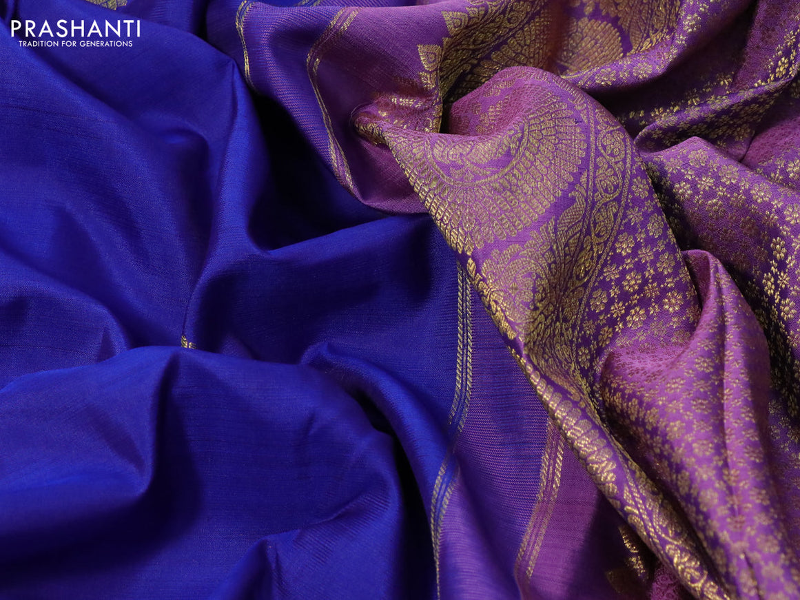 Pure kanchipuram silk saree blue and mauve pink with zari woven buttas and rich zari woven annam border