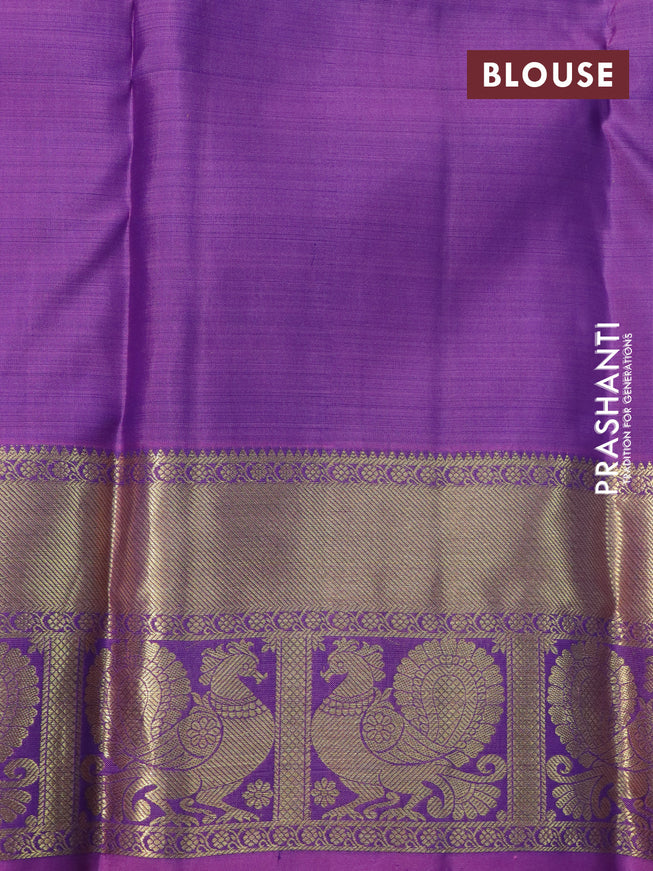 Pure kanchipuram silk saree blue and mauve pink with zari woven buttas and rich zari woven annam border