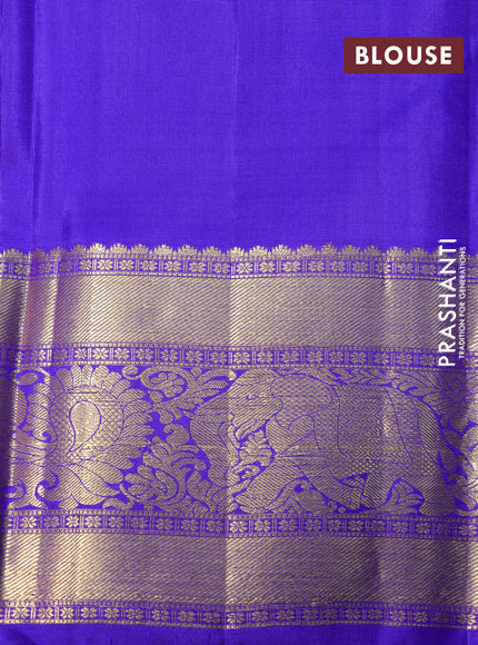 Pure kanchipuram silk saree peach orange and blue with zari woven buttas and rich zari woven annam border