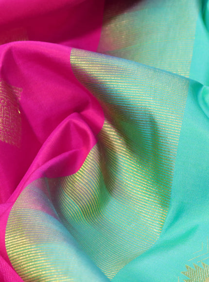 Pure kanchipuram silk saree pink and dual shade of teal bluish green with zari woven buttas and rich zari woven border