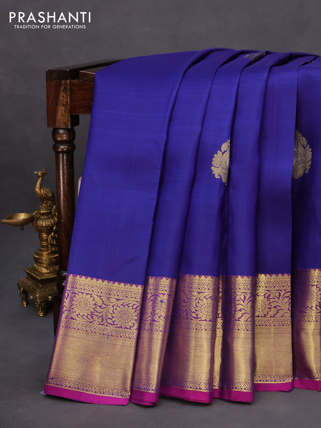 Pure kanchipuram silk saree blue and pink with zari woven buttas and zari woven border