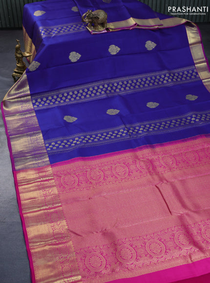 Pure kanchipuram silk saree blue and pink with zari woven buttas and zari woven border