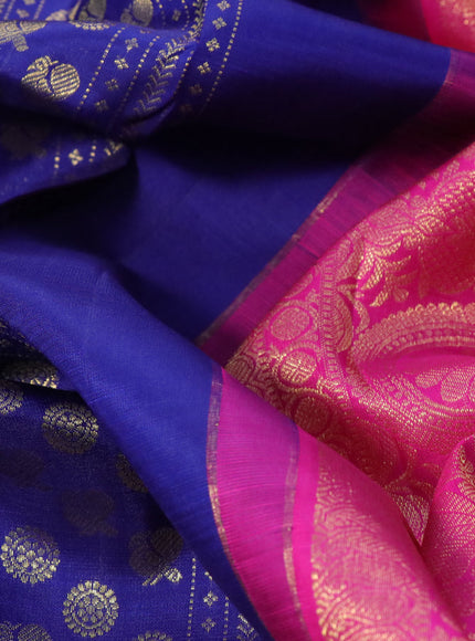 Pure kanchipuram silk saree blue and pink with zari woven buttas and zari woven border