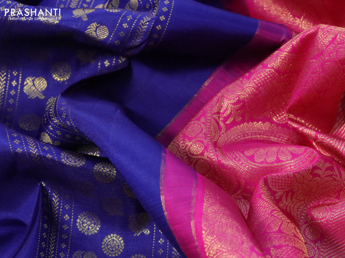 Pure kanchipuram silk saree blue and pink with zari woven buttas and zari woven border