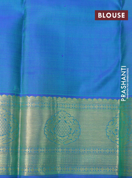 Pure kanchipuram silk saree dual shade of teal blue and dual shade of blue with zari woven buttas and zari woven border