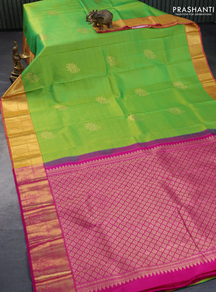 Pure kanchipuram silk saree light green and pink with zari woven buttas and rich zari woven border