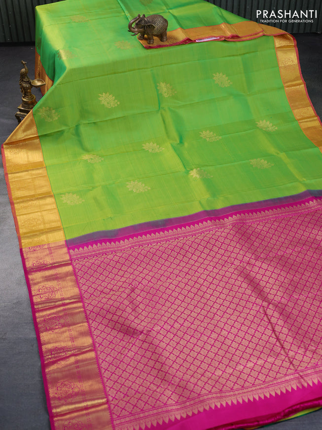 Pure kanchipuram silk saree light green and pink with zari woven buttas and rich zari woven border