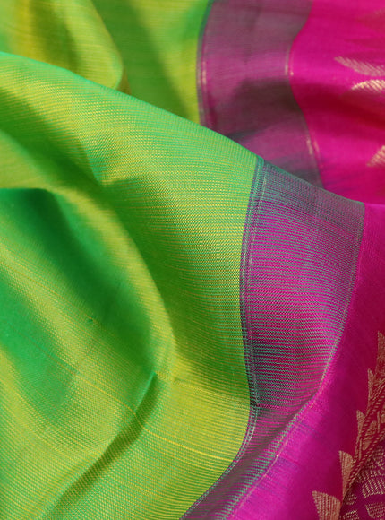 Pure kanchipuram silk saree light green and pink with zari woven buttas and rich zari woven border