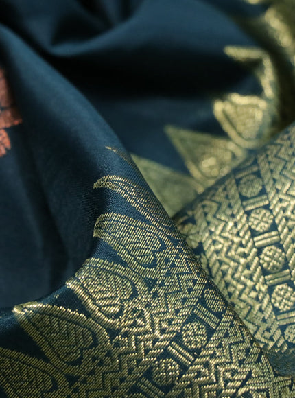 Pure kanchipuram silk saree dark peacock green with zari woven buttas and rich zari woven border