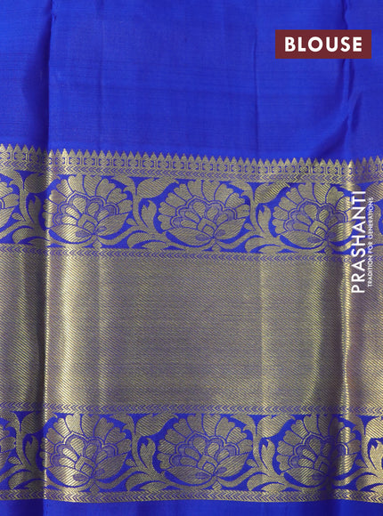 Pure kanchipuram silk saree dual shade of teal bluish green and blue with zari woven buttas and long rich zari woven border