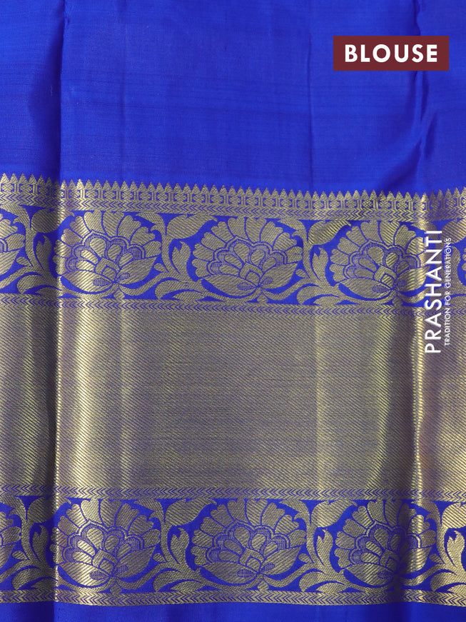 Pure kanchipuram silk saree dual shade of teal bluish green and blue with zari woven buttas and long rich zari woven border