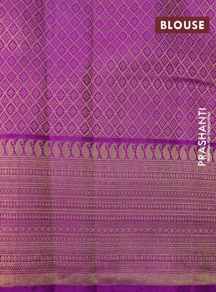 Pure kanchipuram silk saree pista green and purple with zari woven buttas and long rich zari woven border